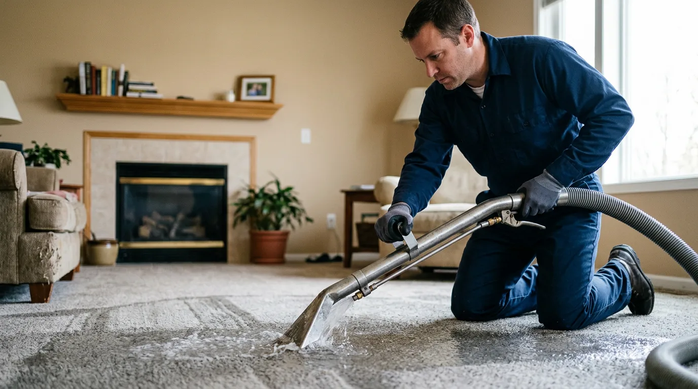 Water damage restoration technician working near Cairo, NE